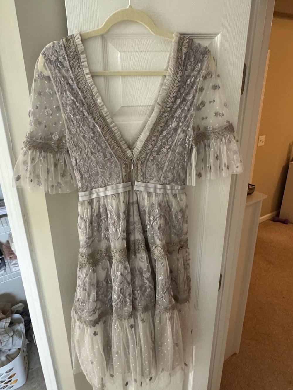Needle & Thread Lavender Embroidered V-Neck Midi Dress